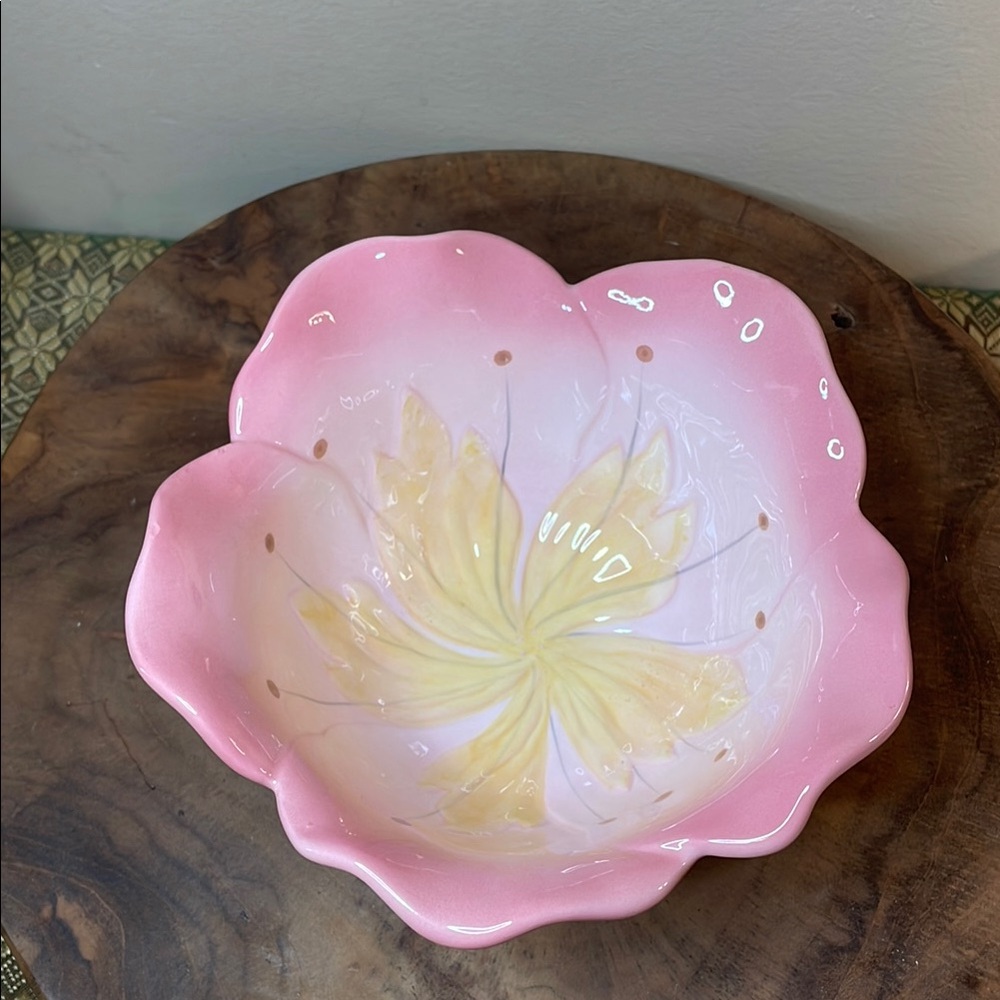 Pink and Yellow Floral Ceramic Bowl